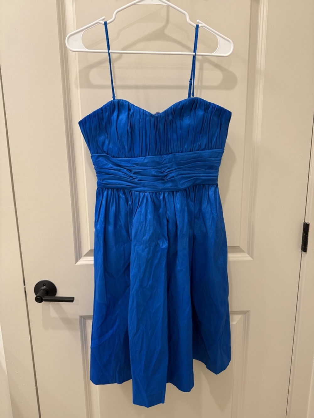 Calvin Klein Royal Blue Metallic Ruched Sweetheart Mini Dress Pockets Size 10